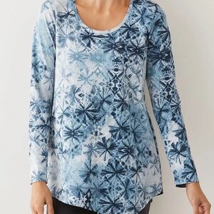 Pure Jill Tie Dye Asymmetrical Hem Long Sleeve Star Print Top Large Blue